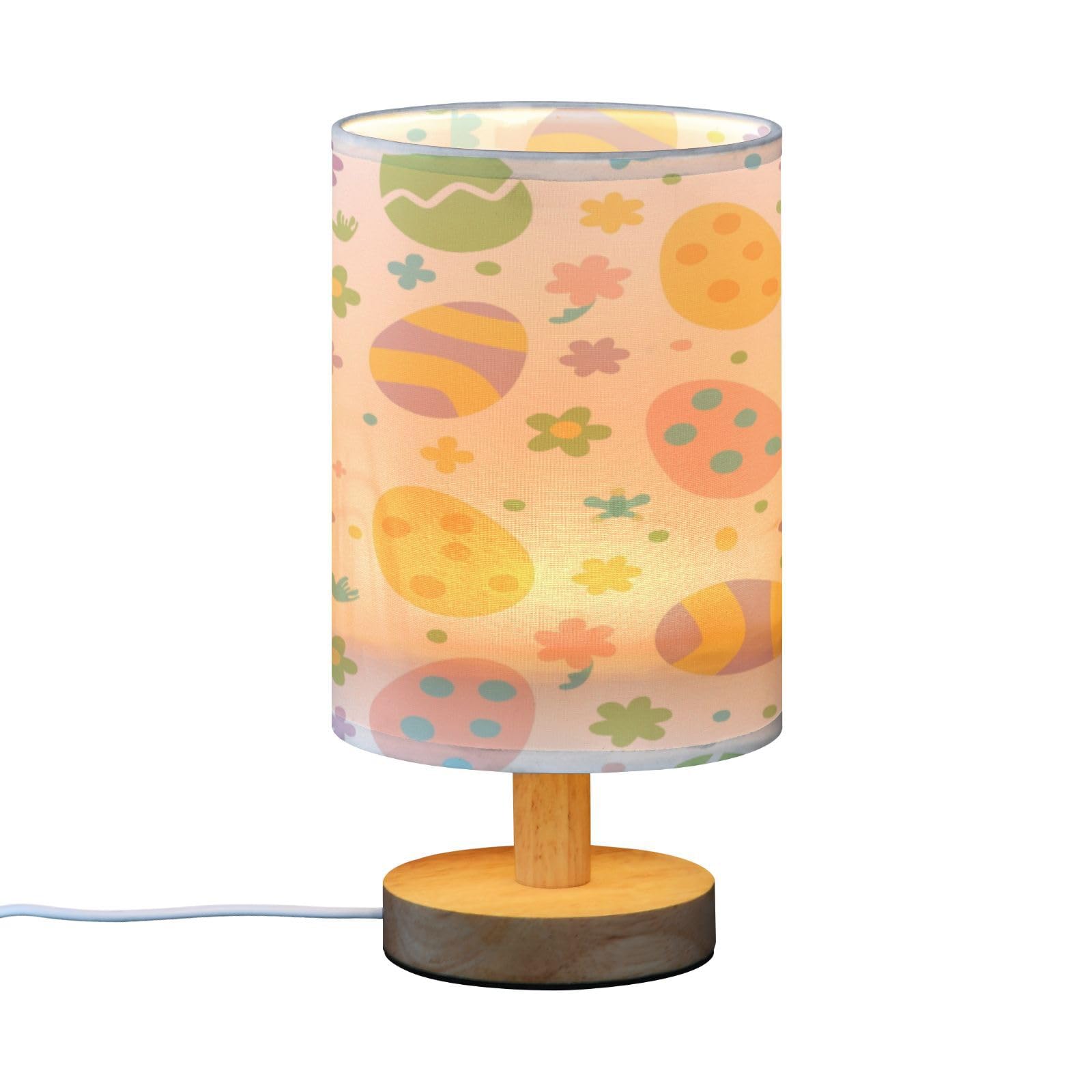 SDMKA Happy Easter Pattern Bedside Table Lamp for Bedroom, Minimalist Nightstand Lamp with Round Fabric Shade for Living Room, Office, No Bulb Required