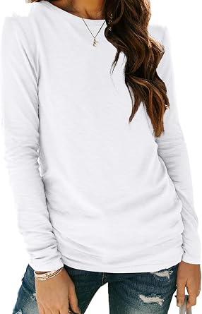 AUTOMET Women's Long Sleeve Crewneck Shirts Casual Basic Tops | Fall Winter, Travel Outfits, Airport Ready, Teacher Shirts, Basic Tops, Soft Breathable, Work Tops, Solo or Layered