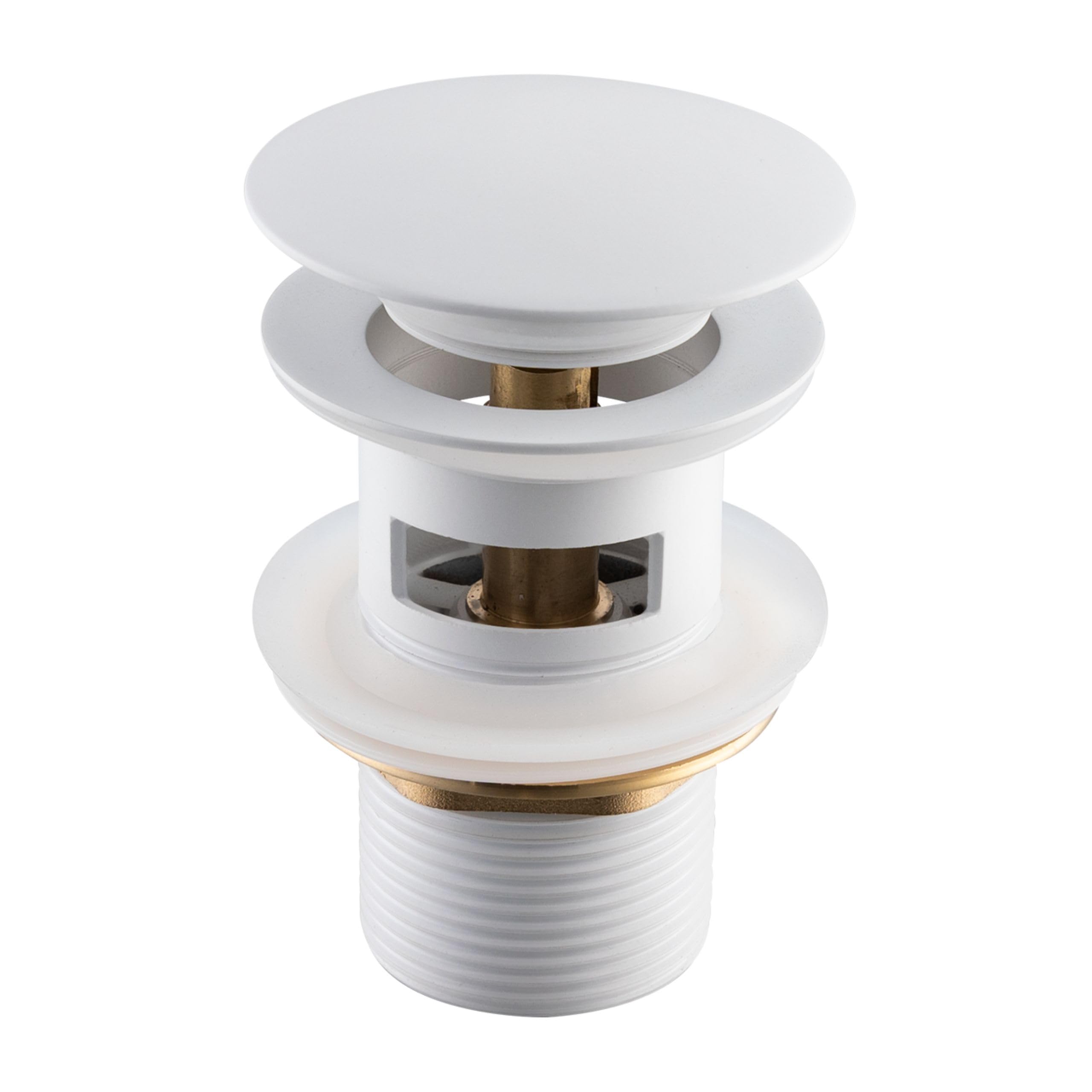 AQUAUNO Click-Klack Valvola per lavabo con troppopieno – Tappo lavabo in ottone – Valvola di scarico pop up per lavabo standard in bagno – Facile da montare universale – Bianco