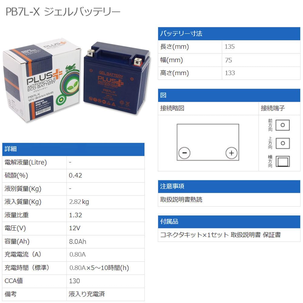 Amazon | プラスバッテリー PB7L-X シールド式 充電済み ジェルタイプ