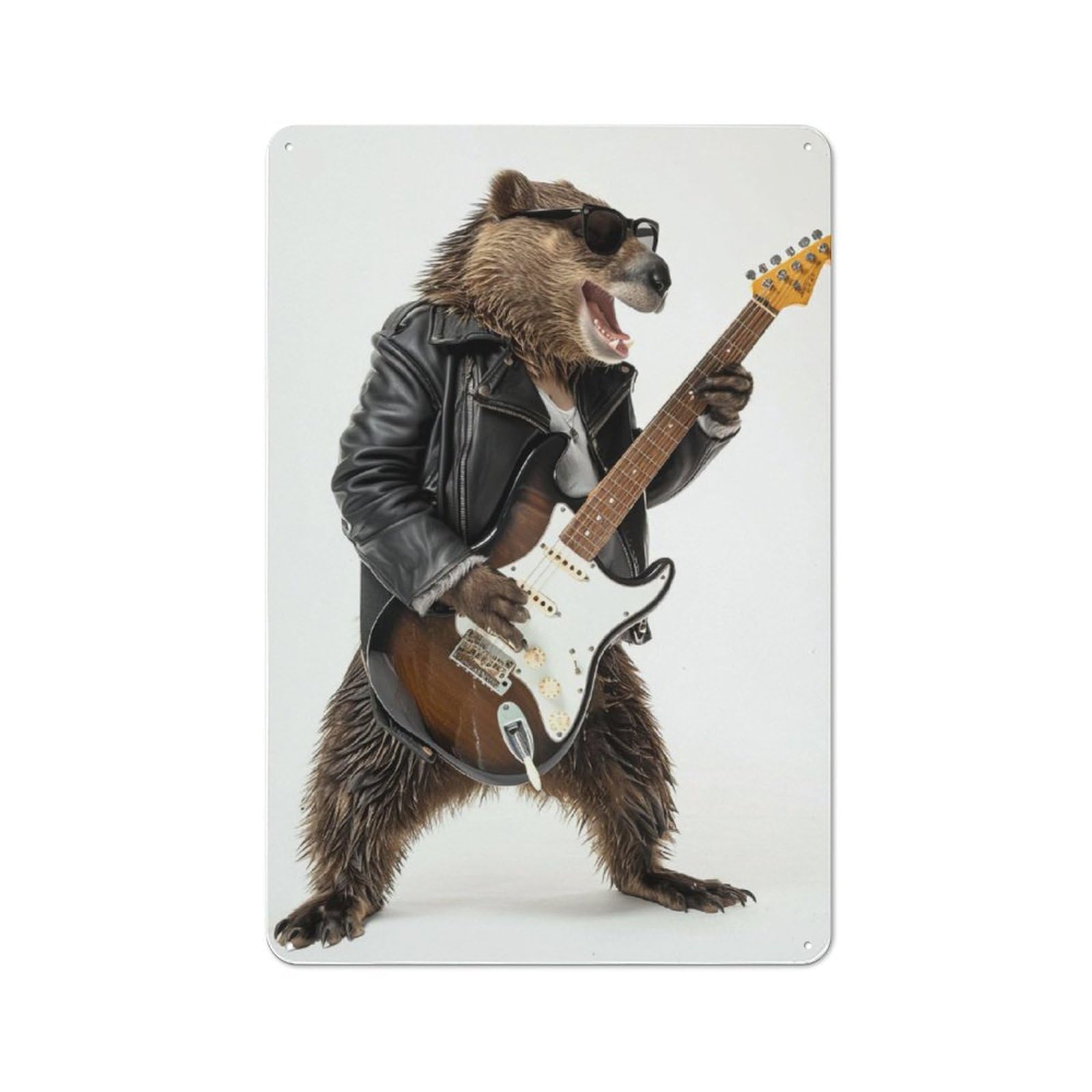 Junmoney Beaver Guitar Vintage Metal Gift Sign 30X20cm, Home Wall Decor For Bedroom, Kitchen, Office Or Living Room