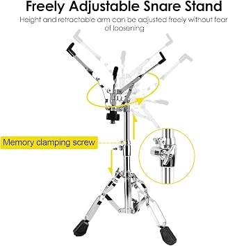 Heavy-Duty Snare Drum Stand for 10 to 14 Snare Drum & Drum Pad with Bag | Double-Braced Stand, Height Adjustable, Ultra Sturdy, Reimforse Adjust Knob, Convenient Carry Bag