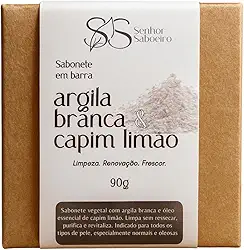 Sabonete de Argila Branca Natural Senhor Saboeiro Reduz Manchas Clareador Facial Hidratante 90g