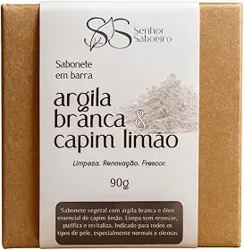 Sabonete de Argila Branca Natural Senhor Saboeiro Reduz Manchas Clareador Facial Hidratante 90g