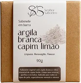 Sabonete de Argila Branca Natural Senhor Saboeiro Reduz Manchas Clareador Facial Hidratante 90g