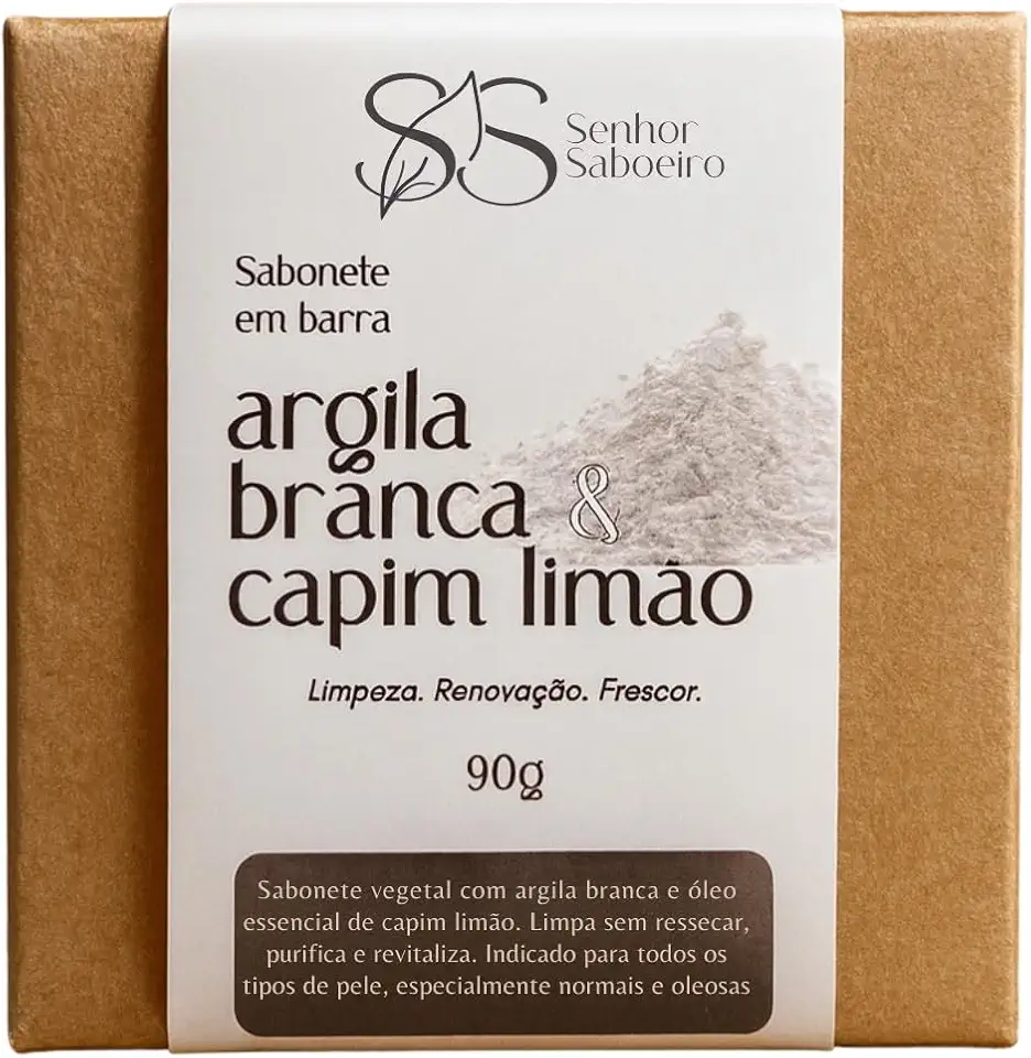 Sabonete de Argila Branca Natural Senhor Saboeiro Reduz Manchas Clareador Facial Hidratante 90g