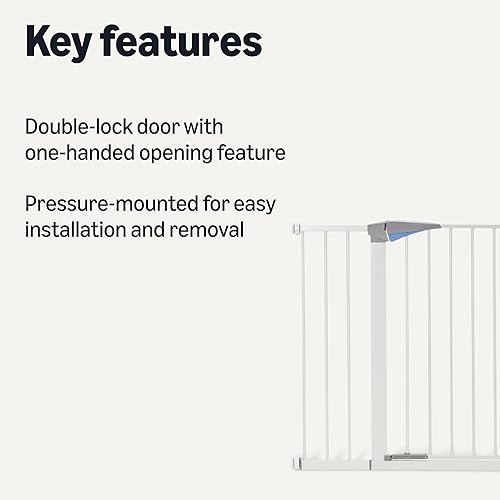Miniatura 2 de Yaxa Basics Puerta de metal ajustable para mascotas, 28.3 x 1 x 30 pulgadas, blanco y gris