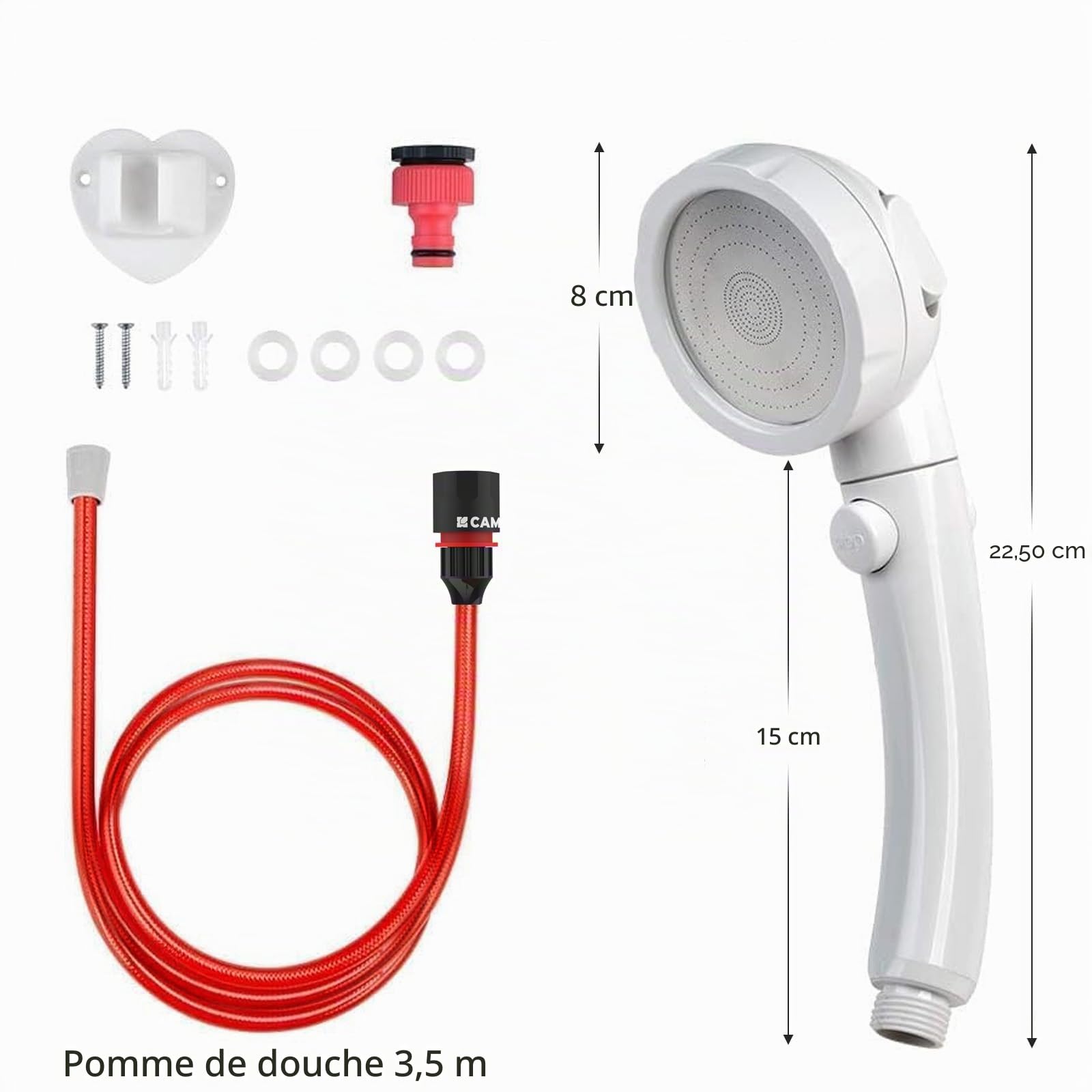 CAMPLUX Pommeau de Douche Haute Pression avec Tuyau Rallonge de 3,5 m, SH12