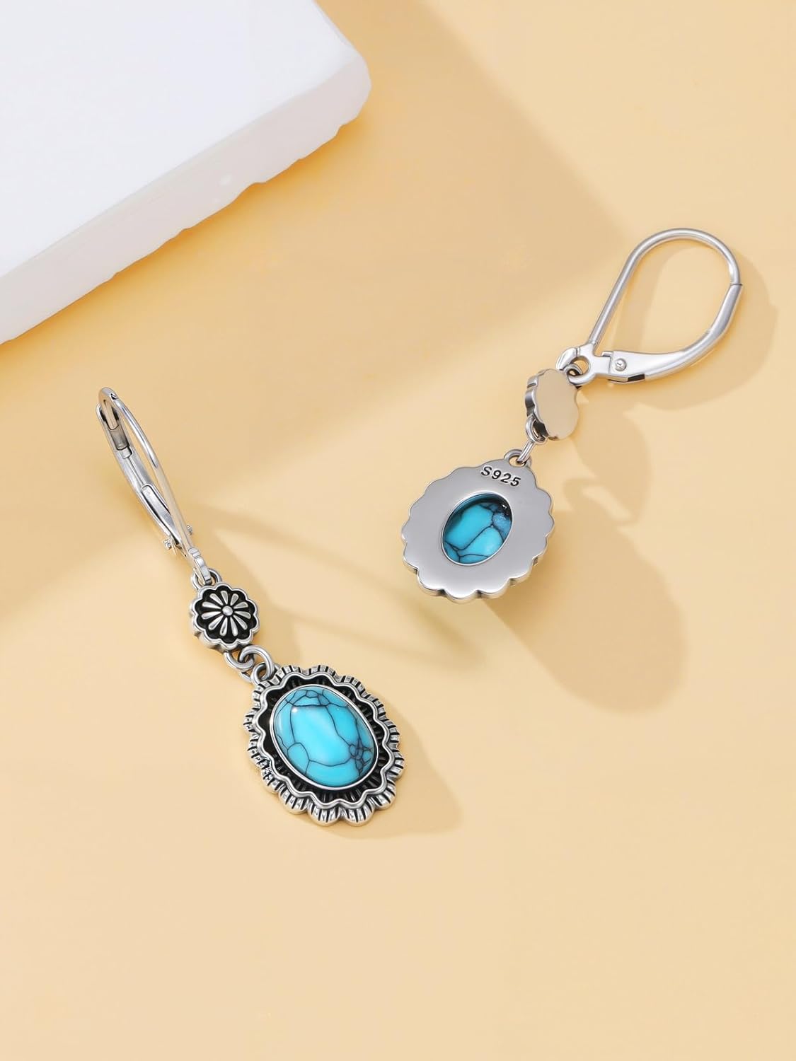 Turquoise Dangle Earrings for Women 925 Sterling Silver Western Teardrop Bohemian Drop Earrings Christmas Gift for women - Image 2