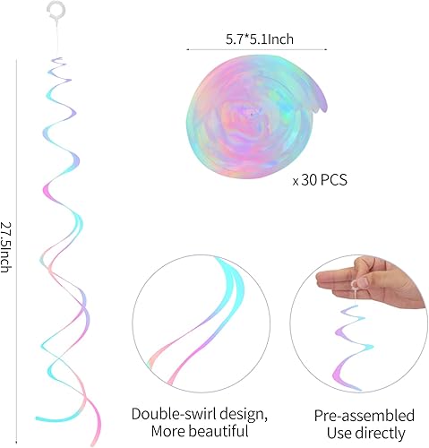 Miniatura 3 de 30 espirales colgantes blancos iridiscentes, decoraciones colgantes de espiral de papel de aluminio, vaporizadores de plástico para techo, remolinos