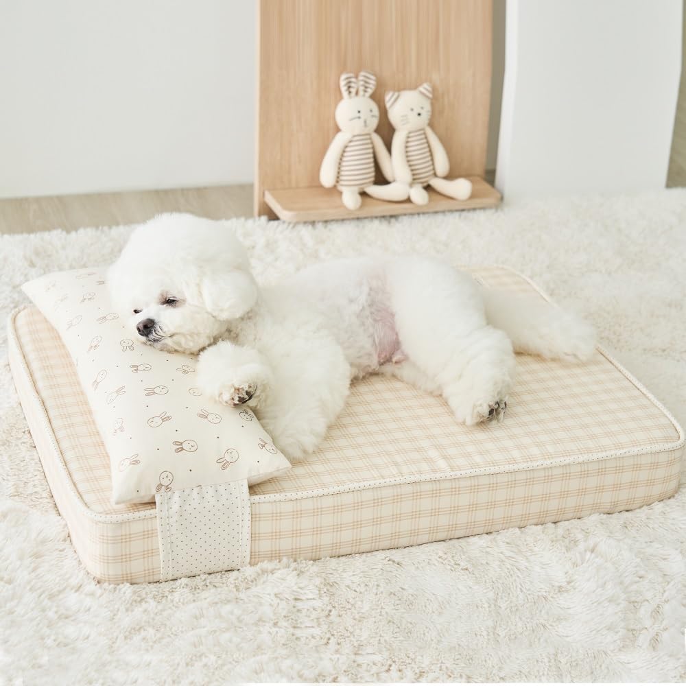 MOONGMING Memory Foam Pet Bed for Summer/All Seasons, Comfortable Bed for Puppies and Dogs, Safe Material, Protect Spine, for Healthier Sleep_Beige (Medium)