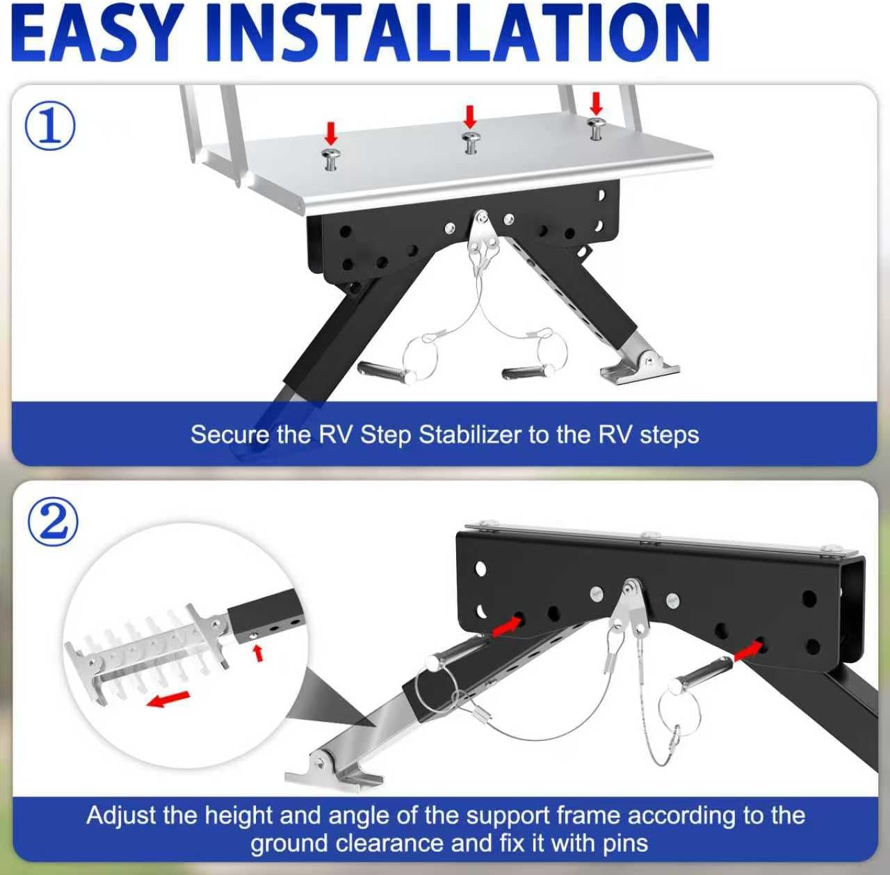 RV Step Stabilizer Kit for Travel Trailers/5th Wheels/Motorhomes, Camper Steps RV Step Support, Height Ranges from 2.8" to 11.4"