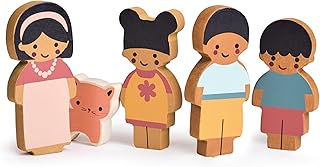 Mentari Toys - Doll Family with Cat - 5pc Multicultural Solid Wood Doll Set with Playful Kitten - Perfectly Sized for Little Hands - Encourages Imaginative Play and Social Skills - Age 12m+