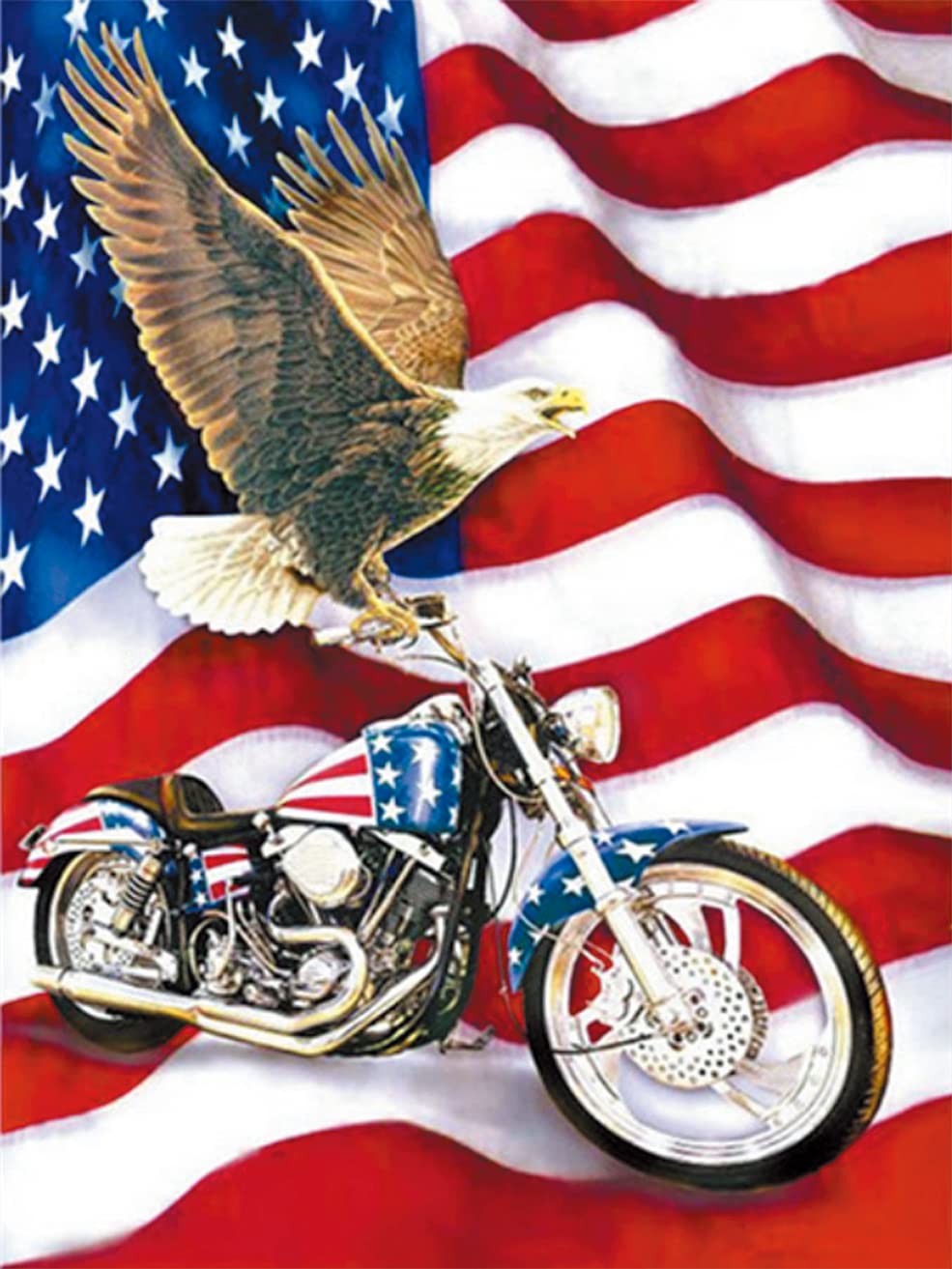 Own4b Motorcycle Cross Stitch Kits Stamped, And Flag Printed Pattern 11Ct 14.2X18.1 Inch Diy Embroidery Kit (Motorcycle)
