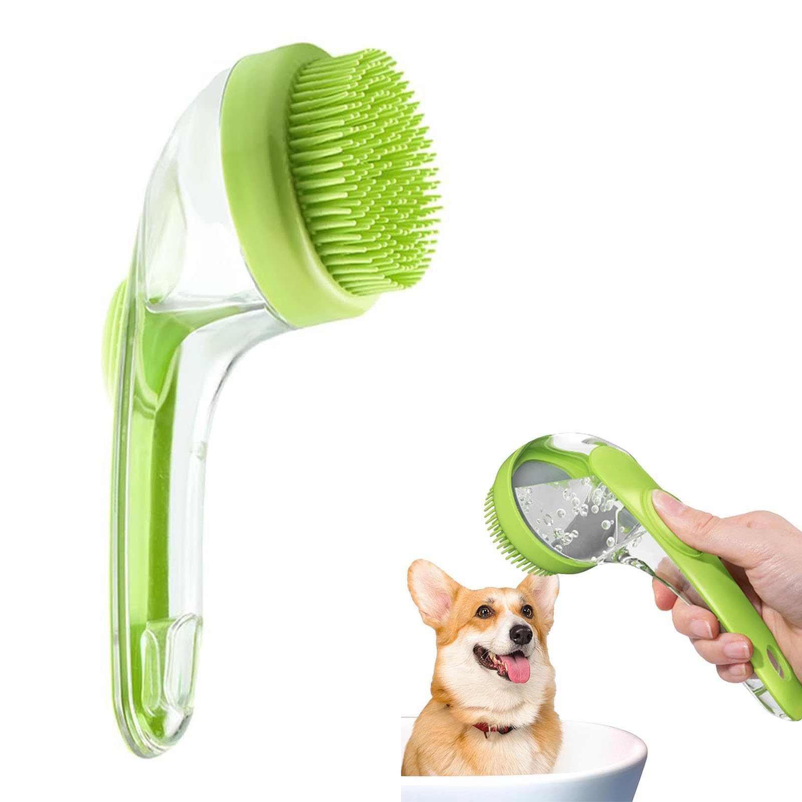 Pet Bath Brush with Soap Dispenser, Dog Bathing Brush with Shampoo Dispenser, for Dogs for Long and Short Hair for Shower Daily Cleaning (Green)