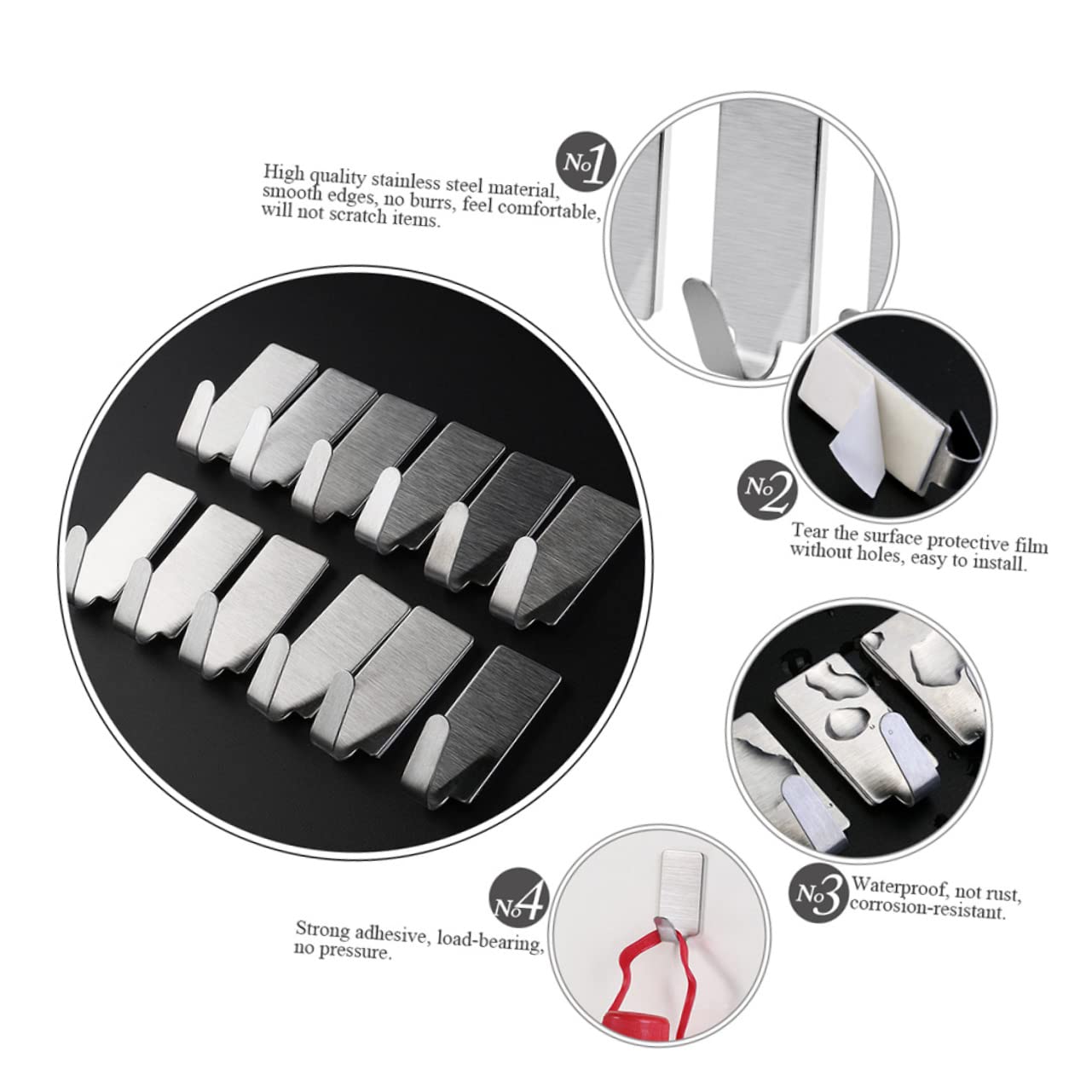 3 Series Adhesivos De Inoxidable Pared De Colgadores Y Duraderos Cocina Y Oficina Sin Taladro Instalación 30 Piezas*3