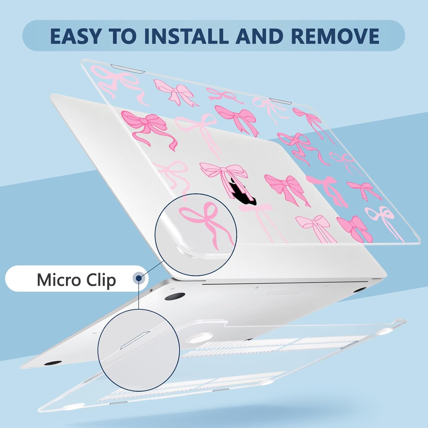 MecBevia Compatible with MacBook Air 13.3 inch Case 2021-2018 Release A2337 M1 A2179 A1932 Touch ID, Plastic Hard Shell&Keyboard Cover&Screen Protector&Webcam Cover&Type-C Adapter, Pink Bows - Image 3