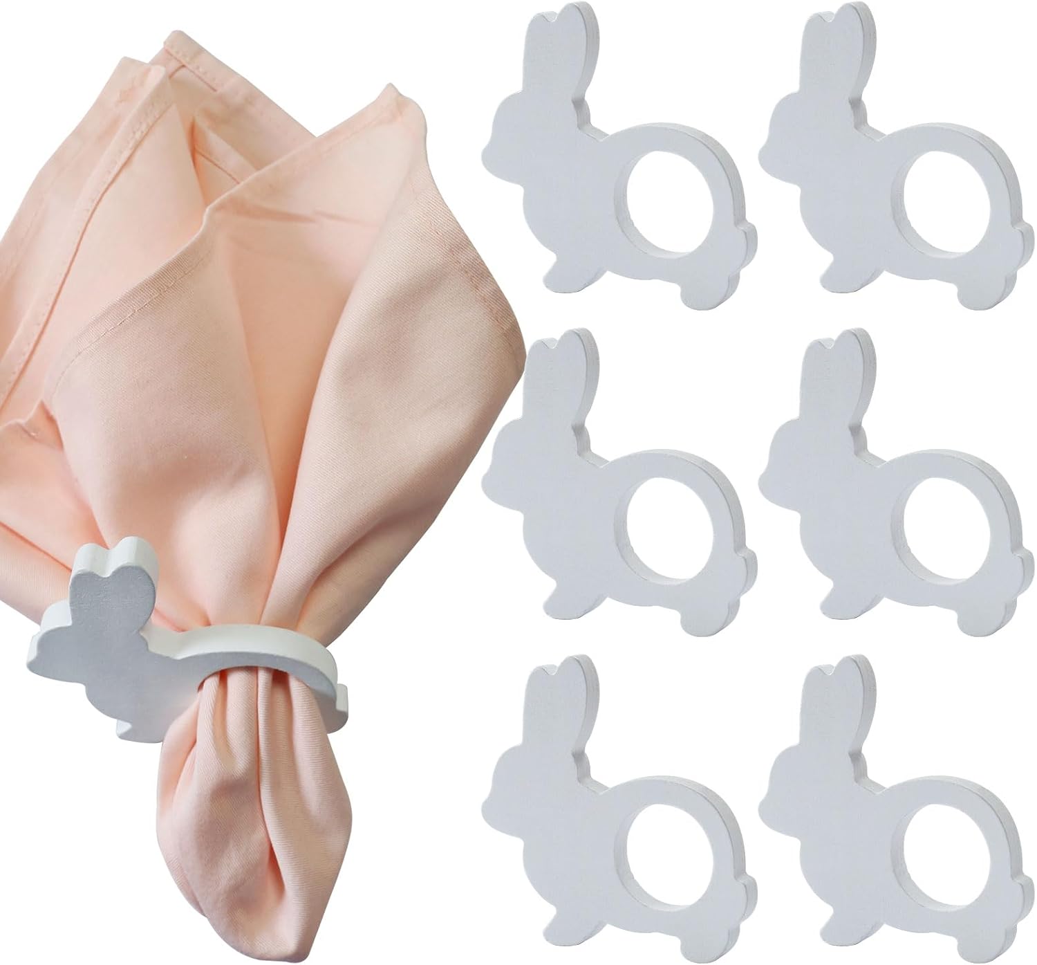 Wood Bunny Napkin Rings Set of 6 Rustic Elegance for