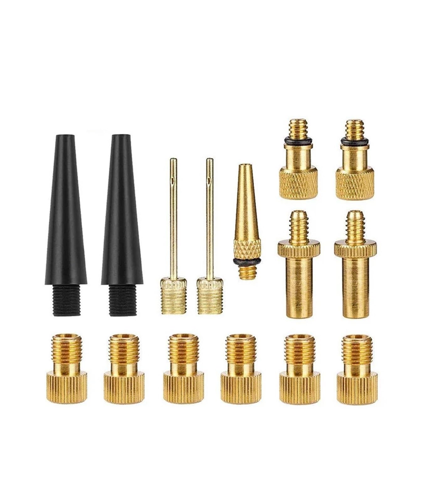Dymkie Golden 15Pcs Copper Bicycle Valve Adapter Set Bike Tire Pump Kit Inflator Accessory