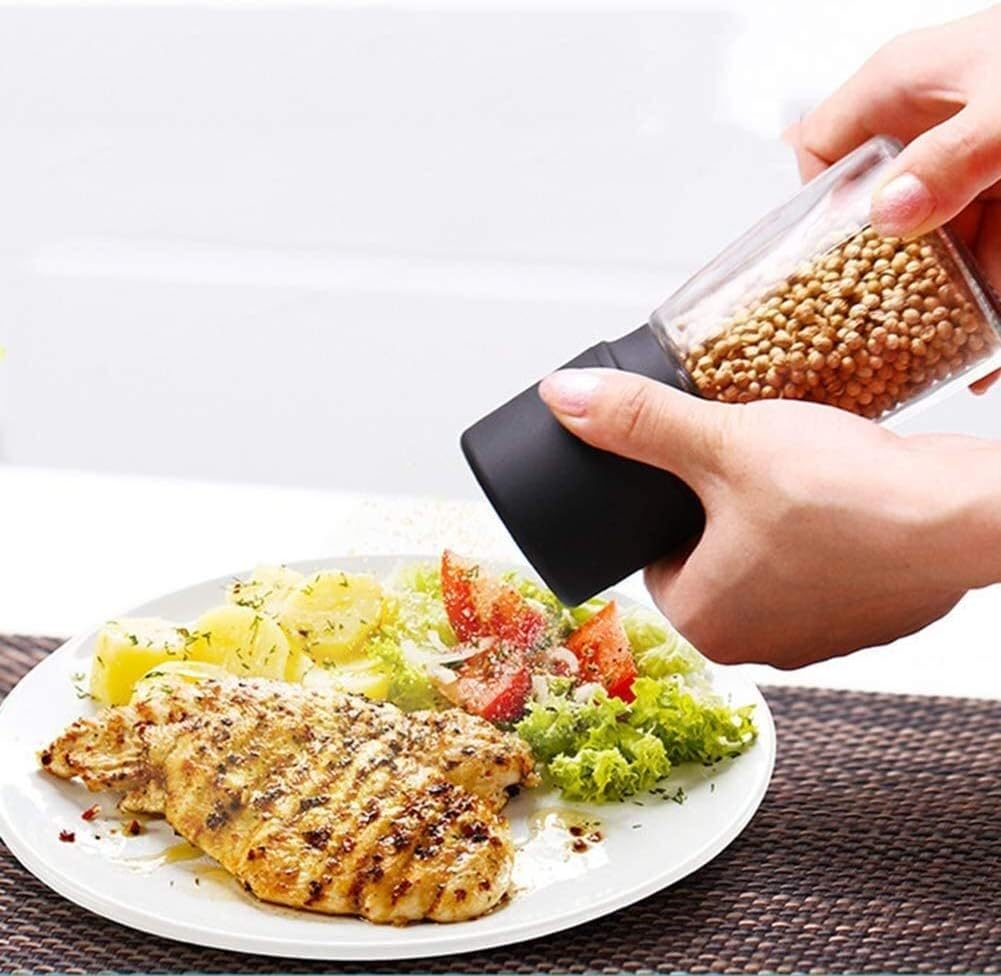 Salt and Pepper Grinder Set Pepper Grinder Refill Salt and Pepper Grinder, Manual Salt and Pepper Mill, Kitchen Ceramic Mill Hand Shaker, Adjustable Coarseness Glass Container Spice Grinders