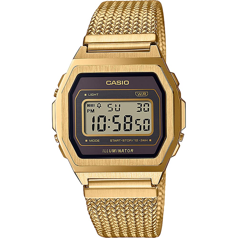 Casio Collection Vintage Women's Digital Watch with Mesh Stainless Steel Strap Gold/Black