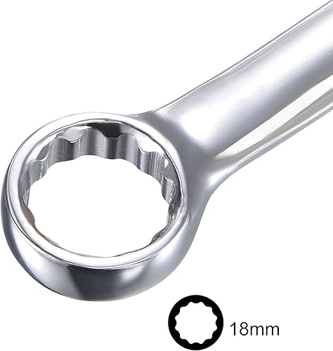 Miniatura 3 de uxcell Llave combinada con extremo de caja desplazada y extremo abierto en ángulo, espejo métrico, acero de alto carbono chapado en cromo, 0.709 in