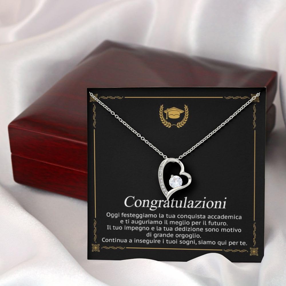 Collana Laurea con dedica, Colore argento Argento, per Uomo o Donna, Ciondolo a Forma di Cuore, o collana in acciaio inox, Regalo Perfetto per Laurea, diploma, con Cofanetto LED e Messaggio