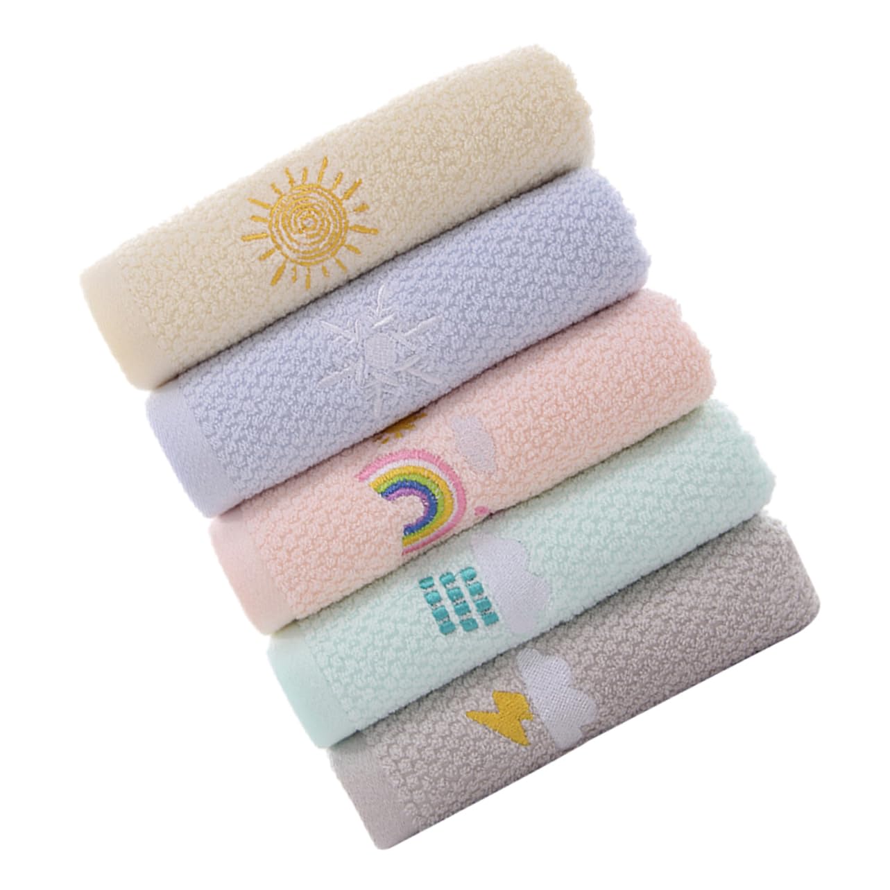 minkissy 5Pcs Cartoon Cotton Hand Towels Absorbent Face Washcloths for Soft Durable Easy to Wash for Showers Birthdays and Everyday Use Grey
