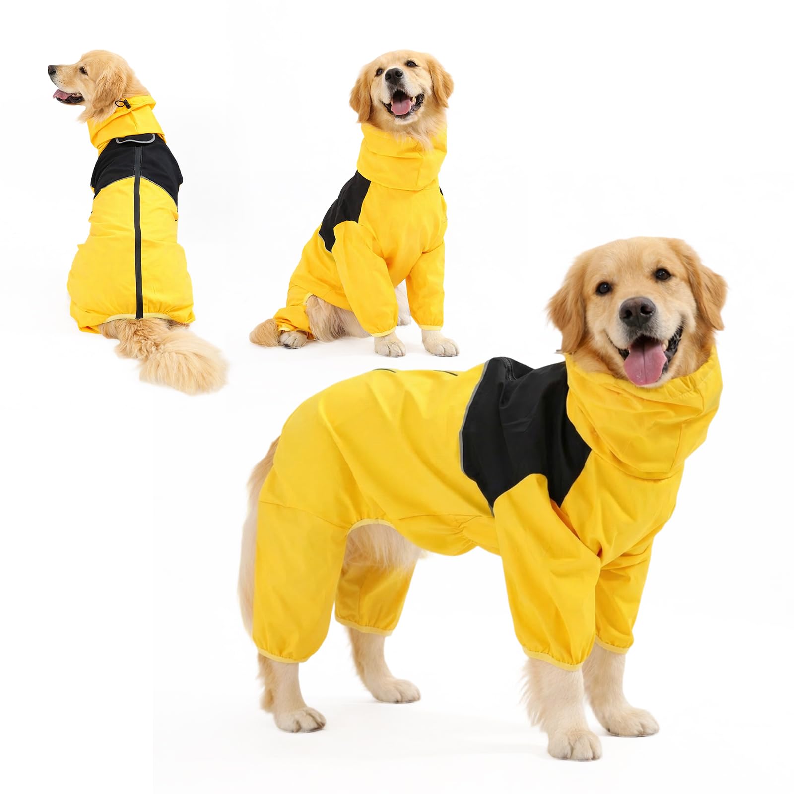 Supcomsta Dog Raincoat Waterproof Dog Coat with Legs Breathable Rain Coat for Medium Large Dogs Full-Body Coverage (Yellow, 6XL)