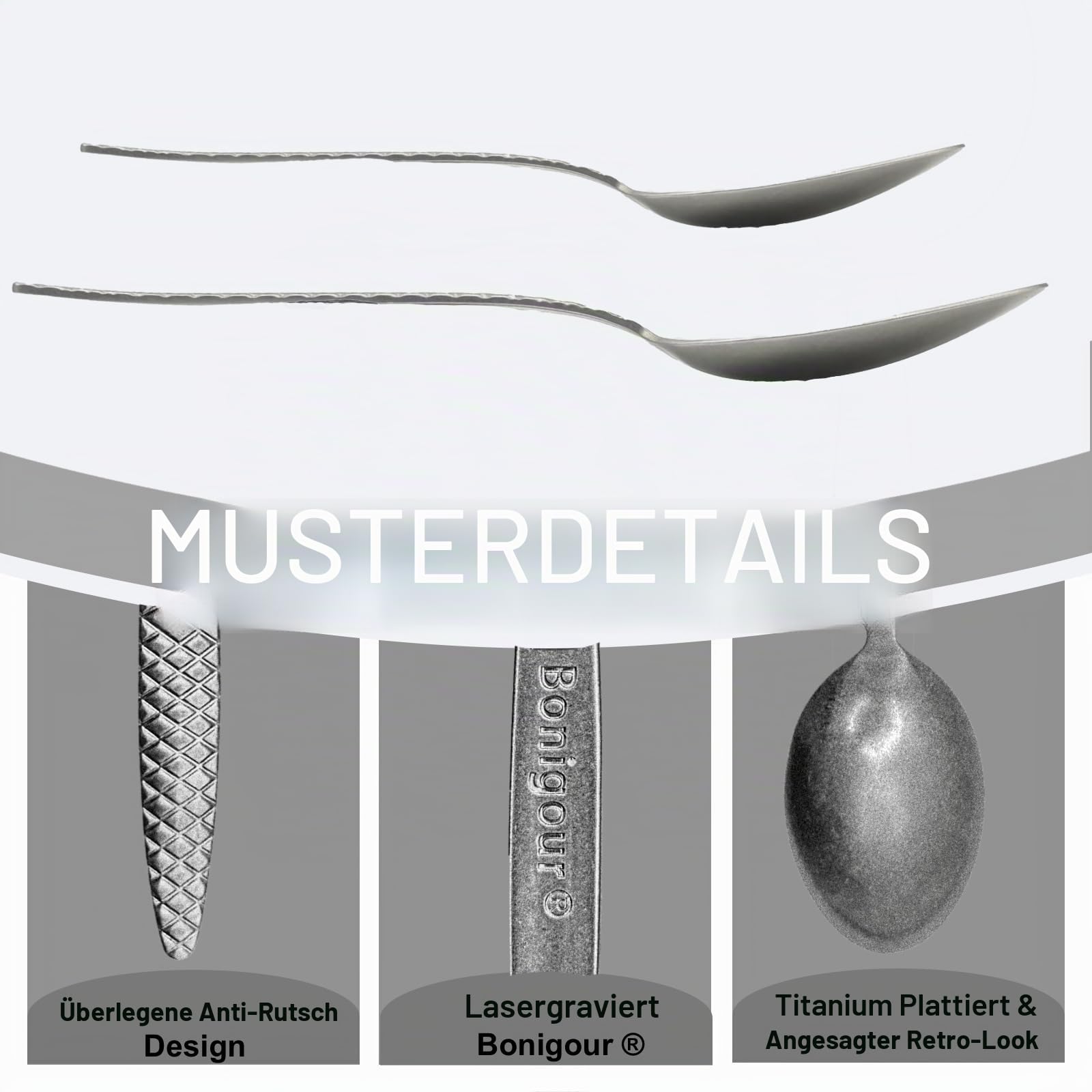 Chef Kunz Löffel, 18/10 Edelstahl, professionelles Set zum Backen, Plattieren, Quenelle, Servieren, Saucen, kulinarische Beschichtungswerkzeuge mit rutschfestem Griff (Silber)