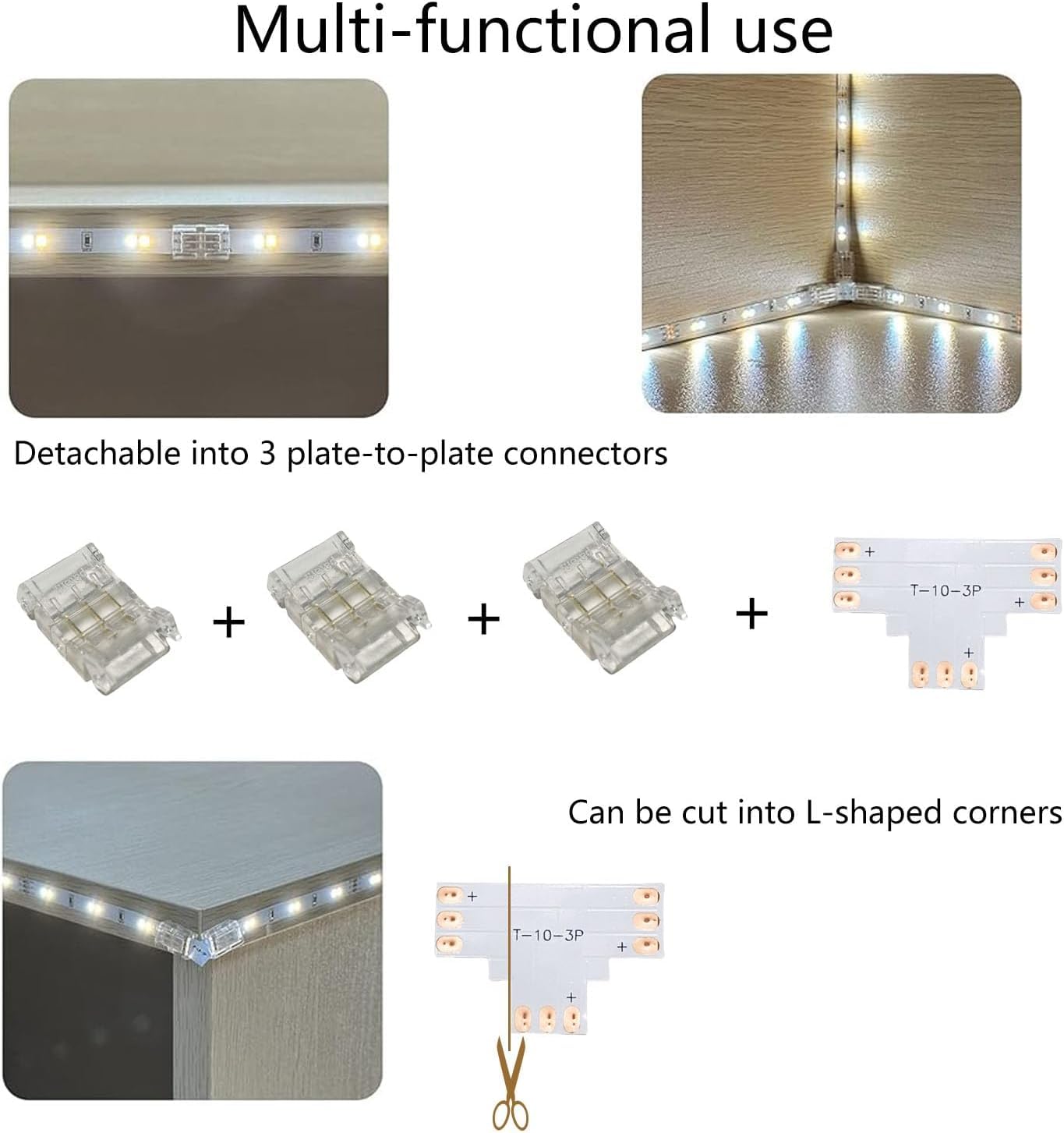 SHAOYAYAZHANG 10 pcs LED Strip Connector,3 Pin 10mm T Shape Quick Splitter Corner Connector Solderless Gapless Adapter Clip - Image 4