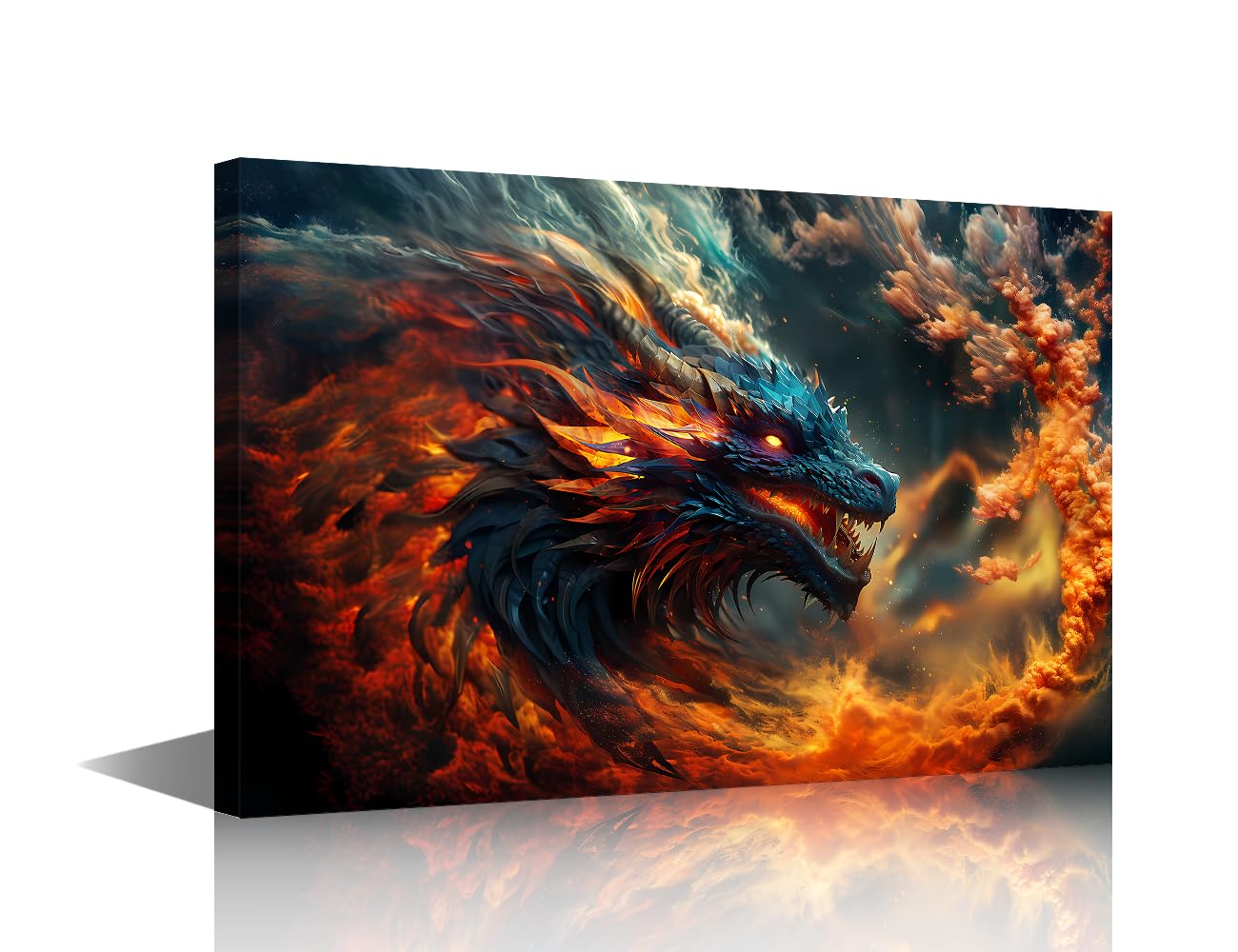 TISHIRON Dragon King Roar Wall Art Canvas Pictures Giant Dragon Wall Painting for Men Boys Bedroom Wall Art for Living Room Modern Home Decor Office Posters Framed Wall Art - 24x16in โ image 1