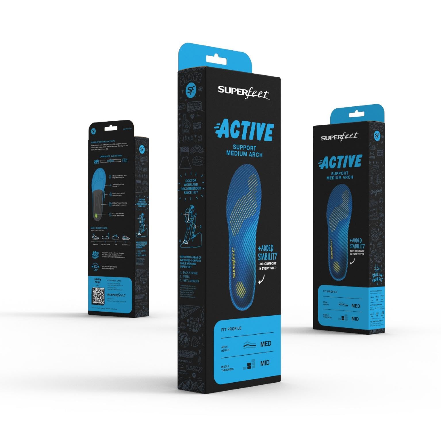 Superfeet - Active Support Arco Medio - Plantillas Ortopédicas Recortables - Soporte del Arco para Zapatillas de Deporte y Caminar - EU 39 – 41