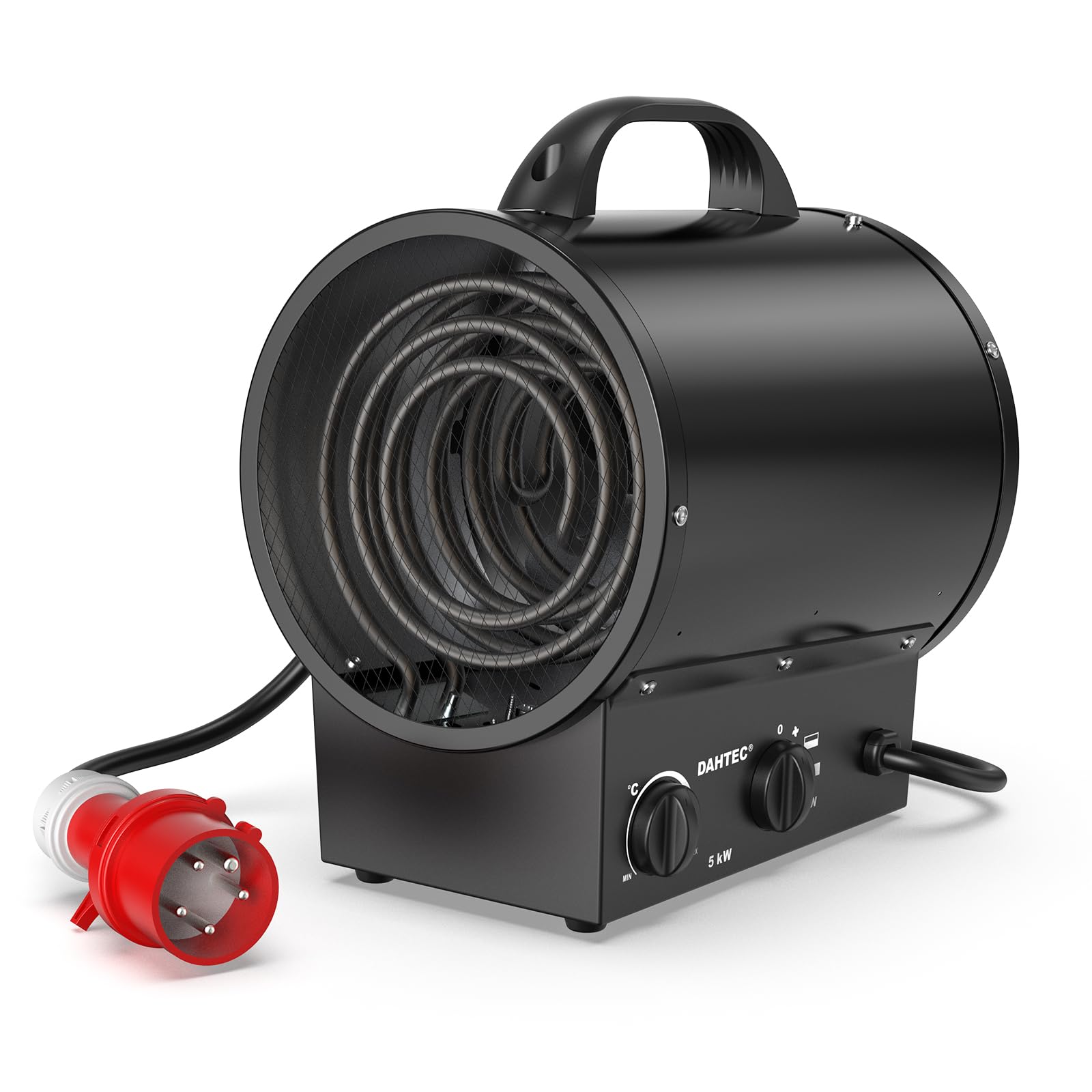 Termoventilatore 5000W - Stufetta Elettrica Portatile - Riscaldamento Industriale - Maniglia, Termostato e Protezione da Surriscaldamento (Nero)