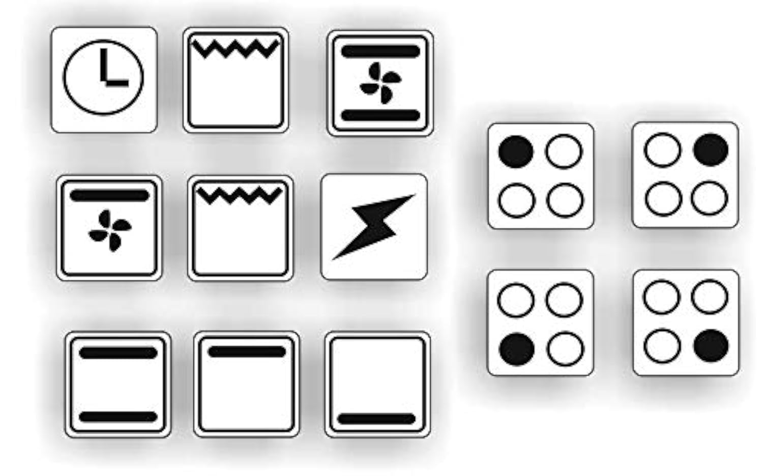 A Set of 13 Cooker Stickers E Hob Labelling Oven Cooking Switch Sign Symbols (R29/1) No. 1. Black Symbols on White Background