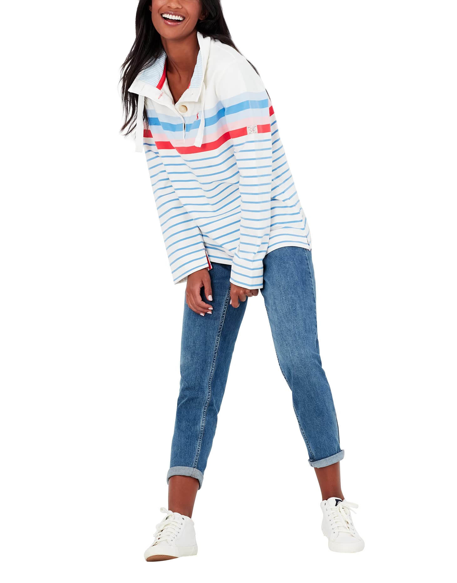 Womens Saunton Funnel Neck Sweatshirt - Cream Multi Stripe