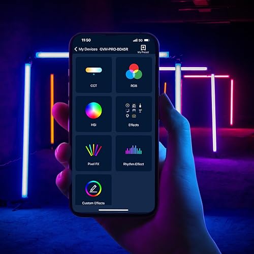 Miniatura 4 de GVM - Tubo de luz RGB con caja de luz, 2 paquetes de luz de varita de mano de 45 W, tubo de luz LED a todo color de 48 pulgadas, luz de palo de