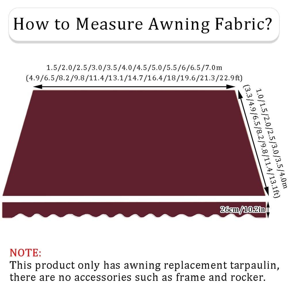 Tissu De Rechange Pour Store Banne Rétractable 2m 2.5m 3.0m 3.5m 4.0m 4.5m 5m 5.5m 6m Toile Pour Store Banne De Terrasse Toile D'Auvent Pour Extérieur tissu Pour Auvent Balcon(Vin rouge,5.5x3.50m)