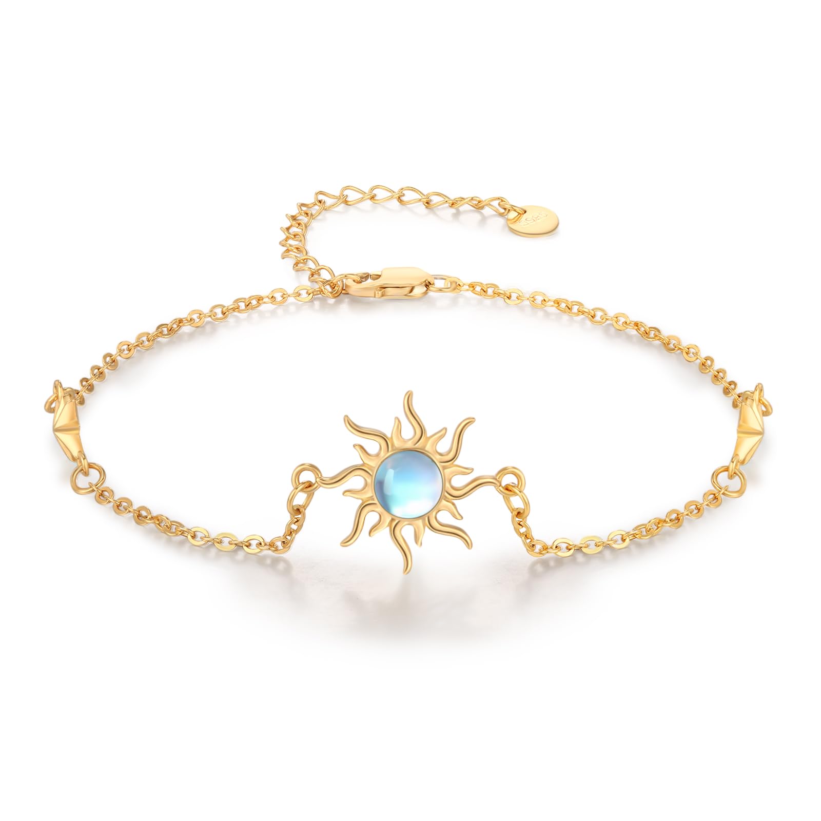REDSUN Sonne Armband 925 Sterling Silber Opal Sonne Armband Gold Verstellbar Armband Blue/White Opal Schmuck Geschenk Geburtstag Weihnachten für Frauen Mutter Frau Mädchen