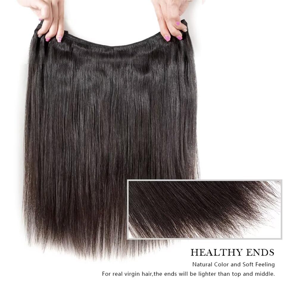 16A Brazilian Straight Human Hair Bundles | 26" Unprocessed Virgin Remy Hair Extensions Single Bundle Raw Hair Double Weft Shedding Natural Black