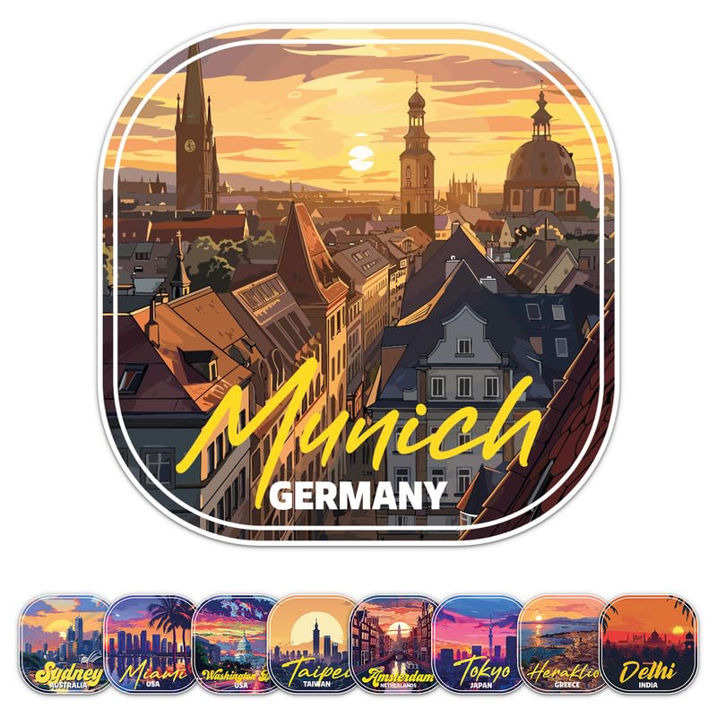 Generic Sunset Germany Munich City Sticker - Waterproof Vinyl Decal for Car Bumper, Laptop, Water Bottle, Luggage, Wall, Window, Sticker Size - 5'' Longer Side