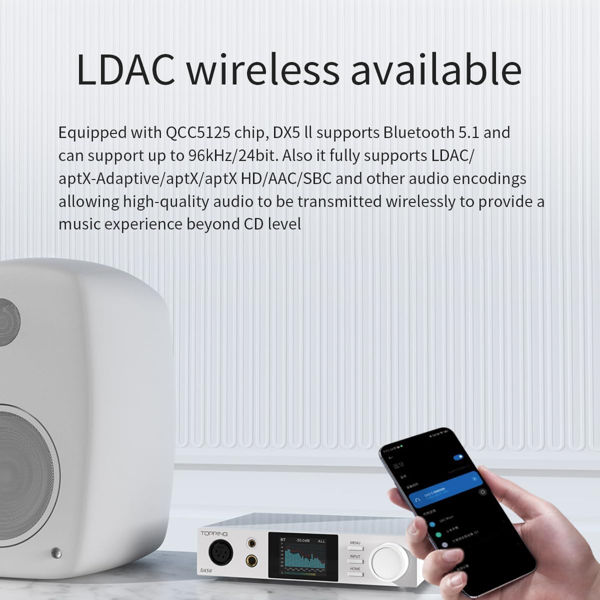 TOPPING DX5 II Vollständig balancierter DAC-Kopfhörerverstärker, 7600mW Kopfhörerverstärker, Doppel ES9039Q2M Chips DAC Verstärker Kombination, 6,35 mm/4,4 mm/4 polig XLR Ohrhörerverstärker, Silber