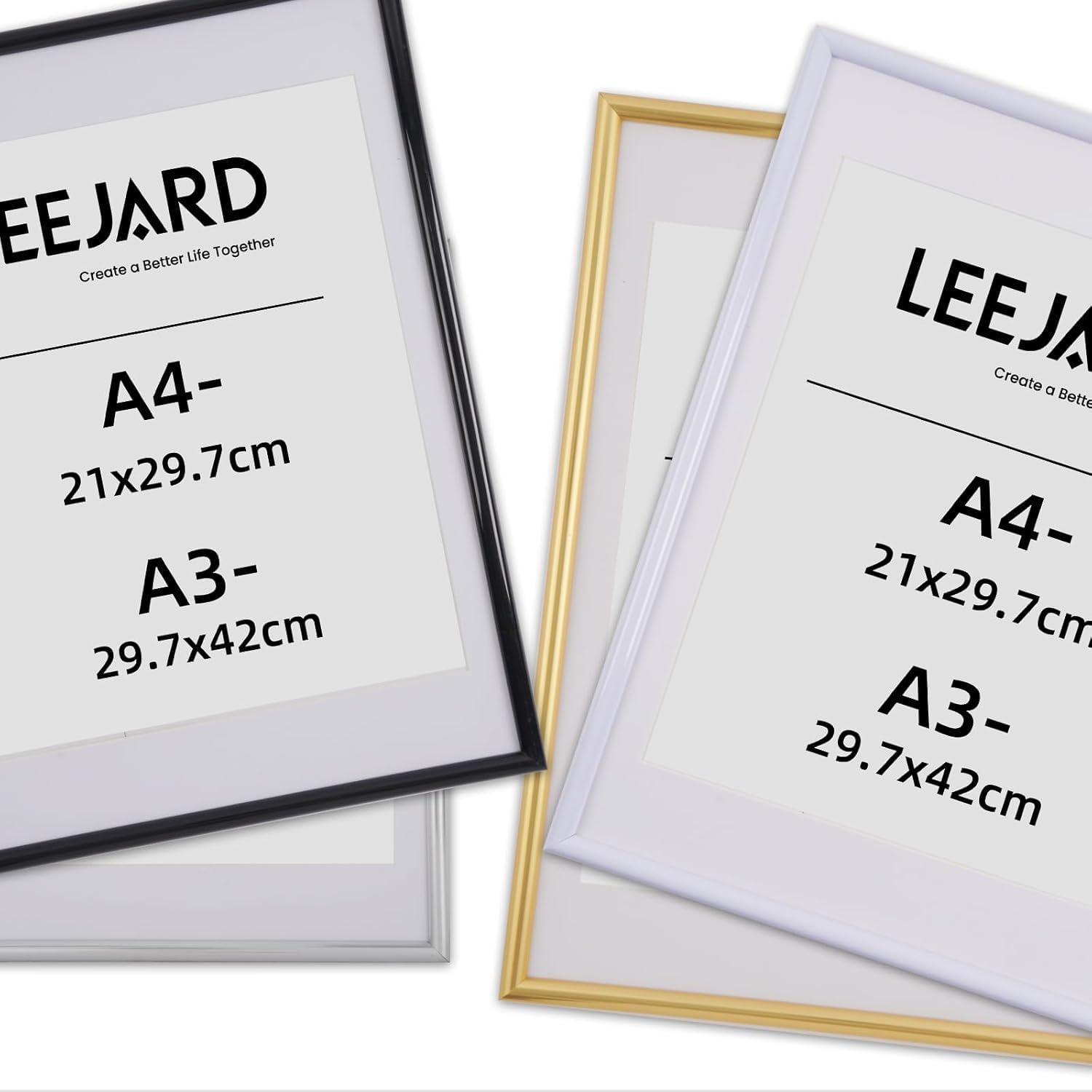 Bilderrahmen A3 schwarz 3er Set mit Passepartout - Posterrahmen (29,7x42 cm) für Kunstdrucke & Fotos - Moderner Fotorahmen Set für Wandmontage