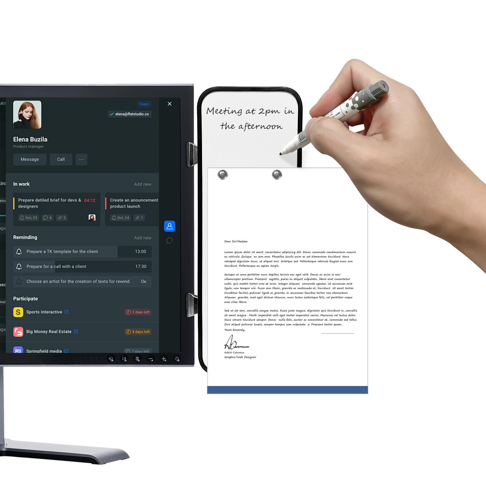 Removable Laptop and Monitor Memo Board,Dry Erase Whiteboard with Brackets, 4 Magnets and Marker,Document Holder for Typing, Paper Holder Stand, and Monitor Sticky Note Holder,Office Desk Accessories