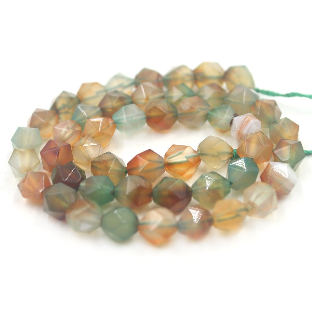 SR BGSJ ® Jewelry Making Natural 8mm Round Shape Polygonal Faceted Peacock Agate Gemstone Loose Spacer Loose Craft DIY Beads Strand 14"