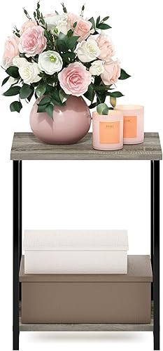 Miniatura 4 de Furinno Simplistic - Mesa auxiliar con marco de metal, 1 unidad, roble francés