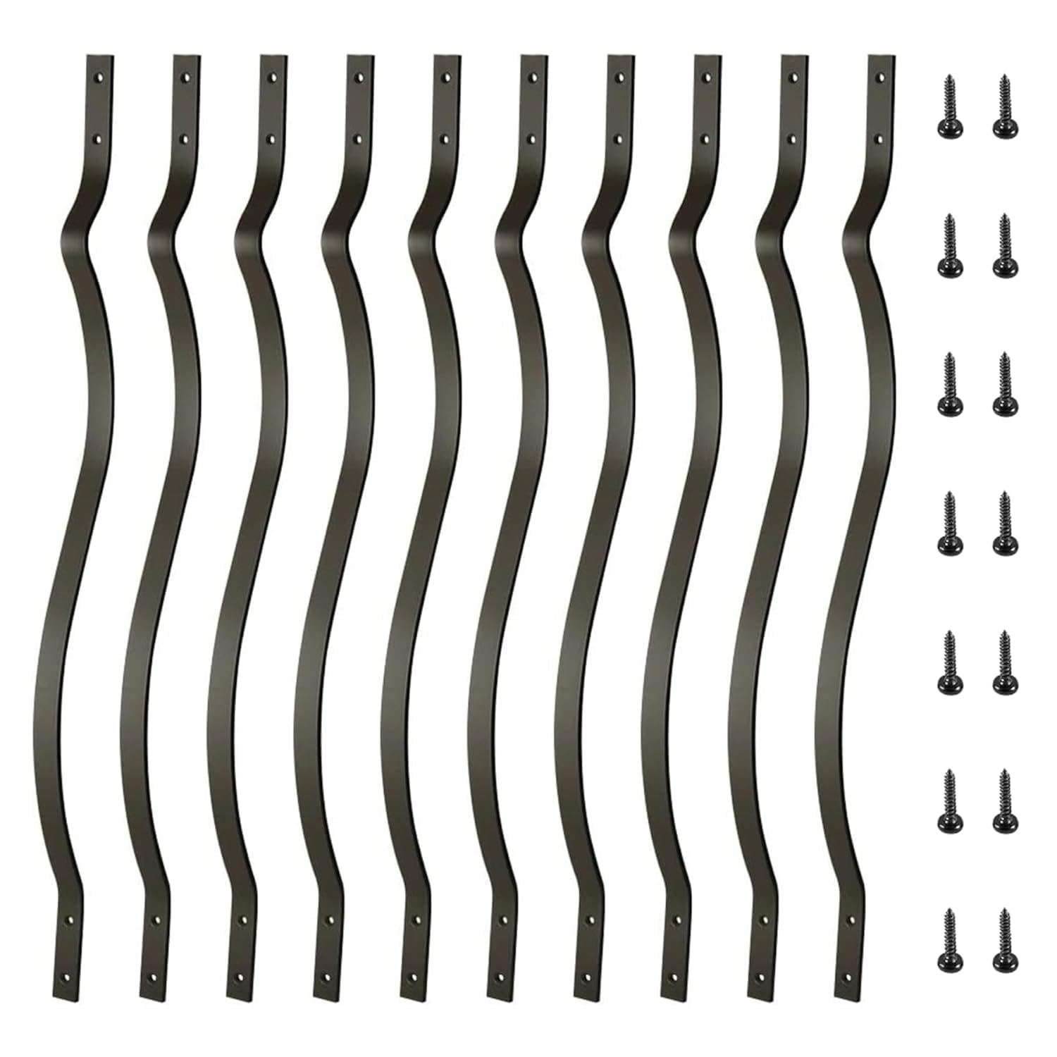61 Pack Metal Deck Spindles, 29.5 "Heavy Duty Railing, Wave Arc Baluster with Black Screws, Stylish for Outdoor Stair Porch