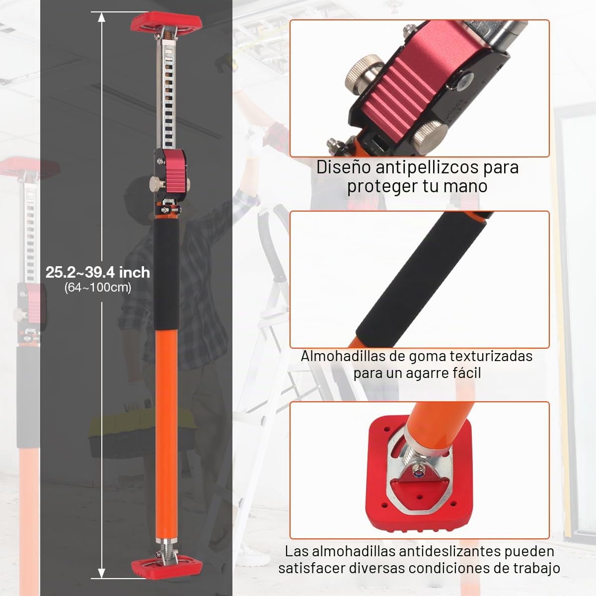 Sistema de soporte ajustable de tercera mano, varillas de soporte de acero duraderas para gatos de gabinete, barras de carga y paneles de yeso - se extiende de 61 cm a 102 cm (24" a 40"), paquete de 2