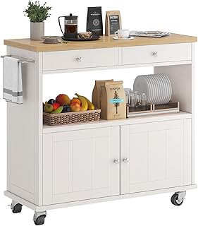 Rolling Kitchen Island with Storage Cabinet, 35.4'' Width Kitchen Cart, ...