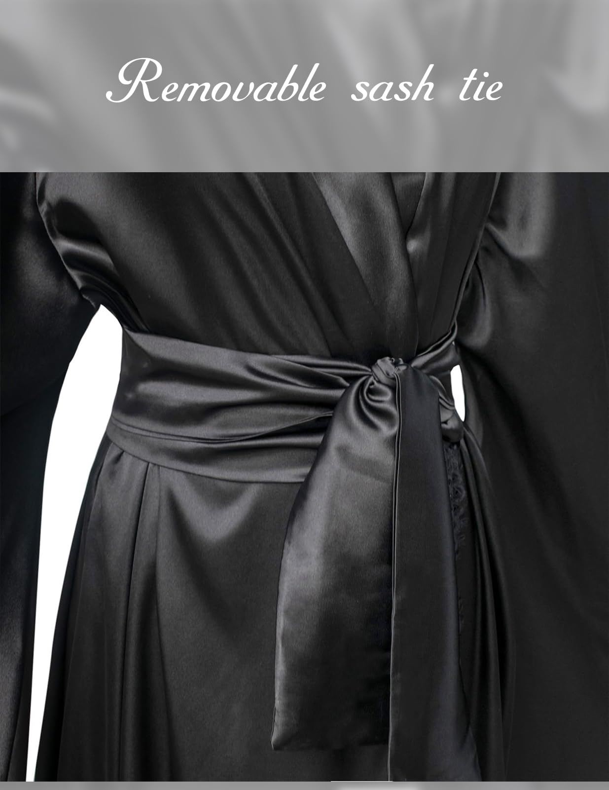 BATHGOWN Robe longue boudoir en satin de soie pour femme avec dentelle et longueur au sol